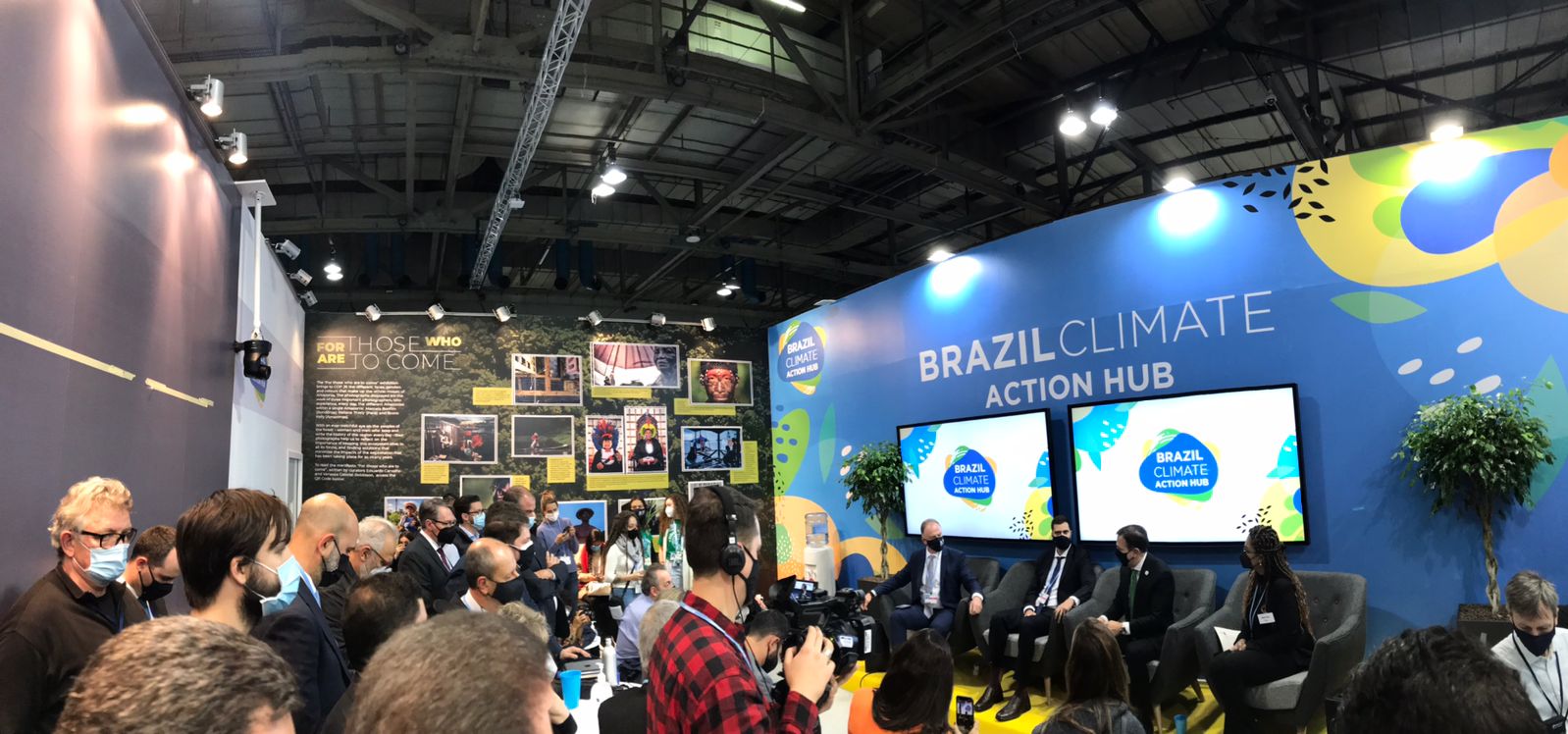 Pavilhão dedicado ao Brasil no dia 1 da COP 26, em Glasgow, Escócia